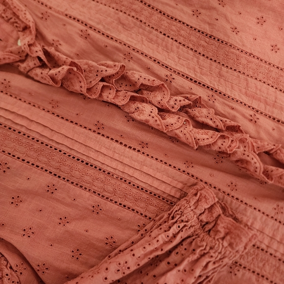 Boden Iris Broderie Ruffle Blouse in Dusty Red - Picture 6 of 11